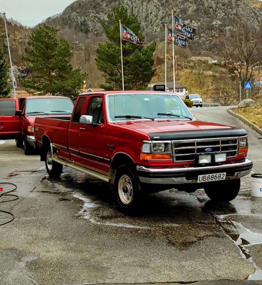 Red 1996 Ford F-250 OBS pickup — personal vehicle, stock-character integration